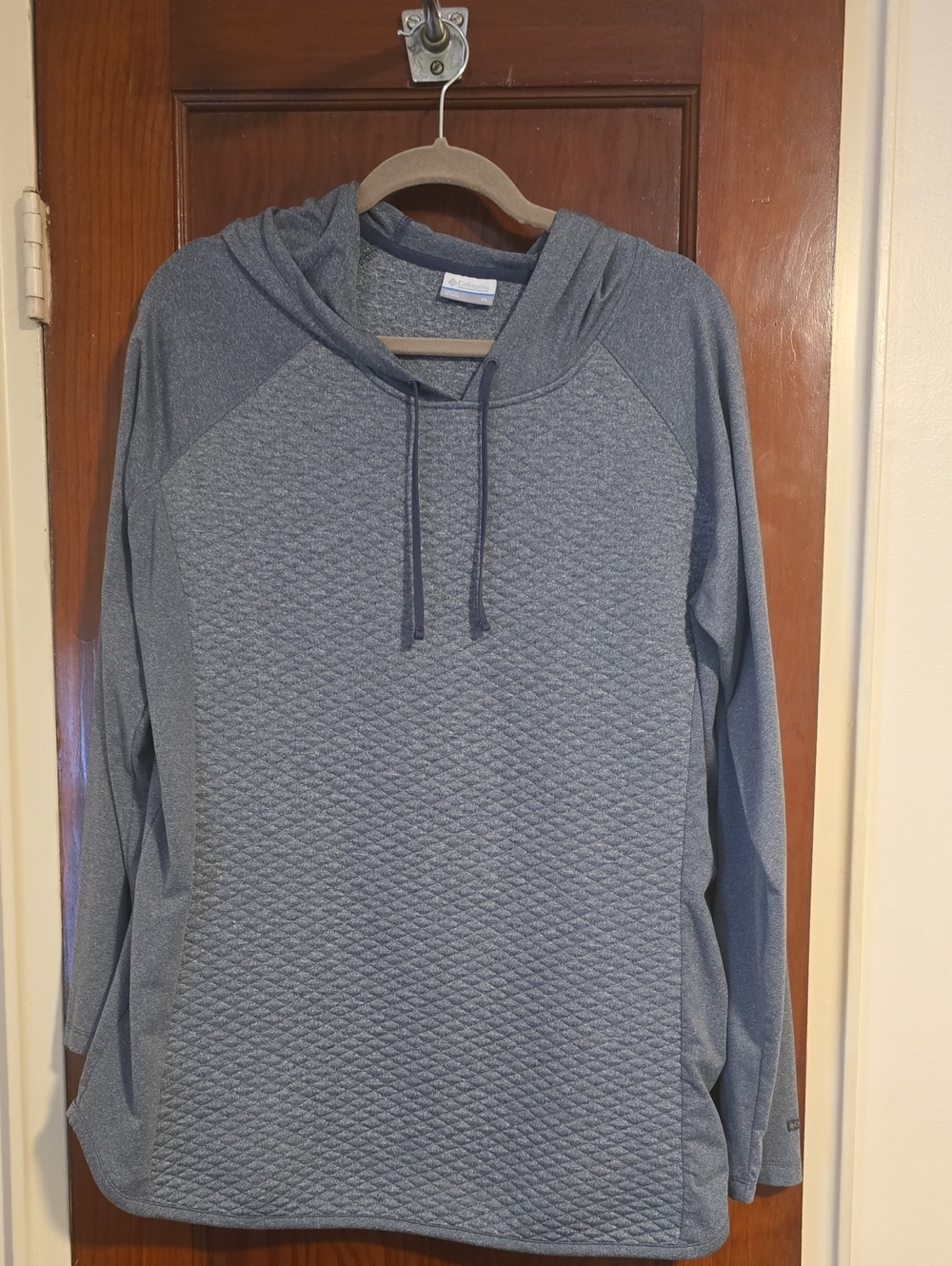 Quilted Hooded Pullover Sweatshirt in Heather Blue for Women